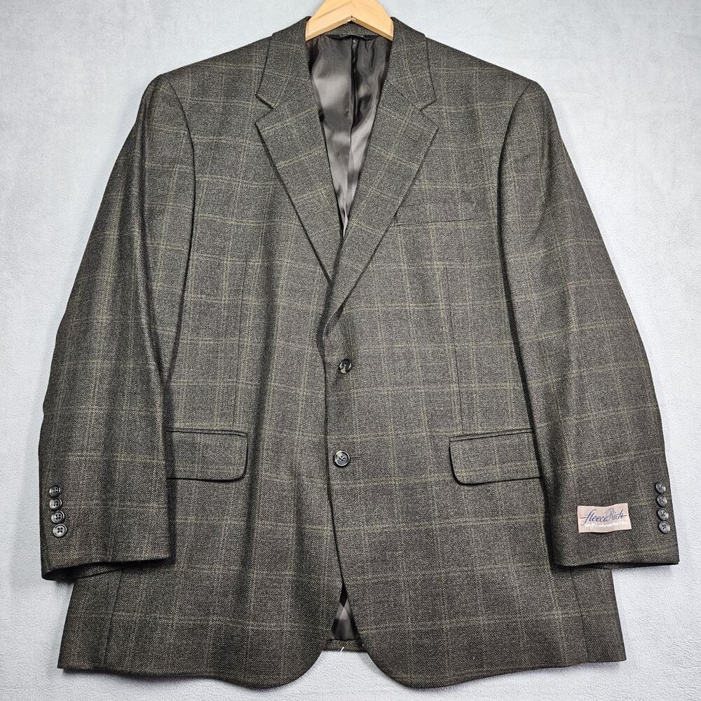 Jos A Bank Blazer Mens 46R Wool Brown Fleece Rich Sportcoat Jacket Windowpane - Picture 2 of 16